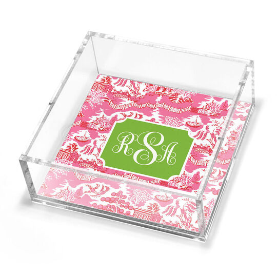 Pink Chinoiserie Petite Lucite Trinket Tray